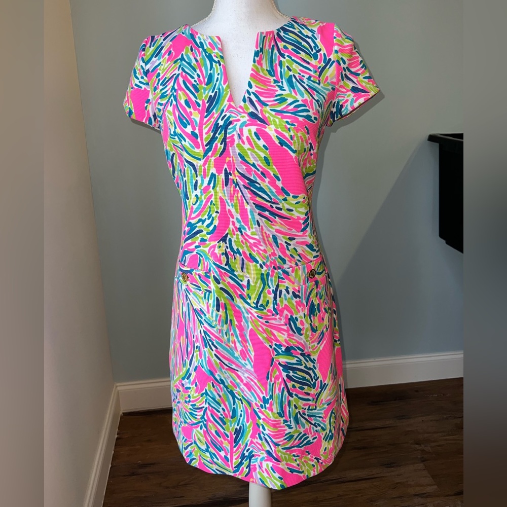 Lilly Pulitzer Pink Multi V Neck Dress Size S
